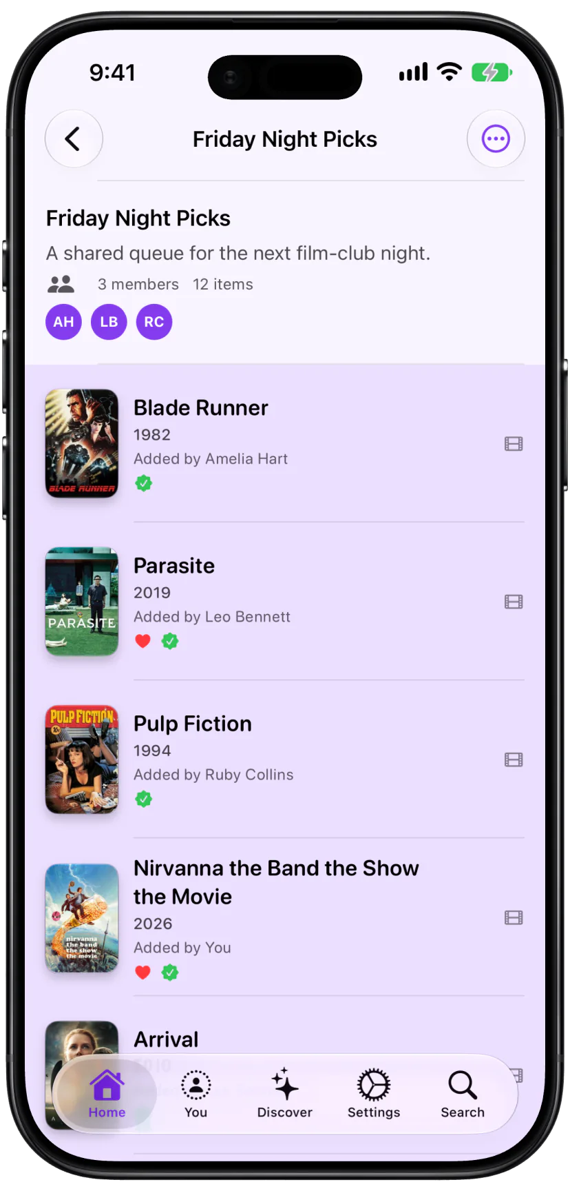A collaborative Friday Night Picks list with movies and TV shows