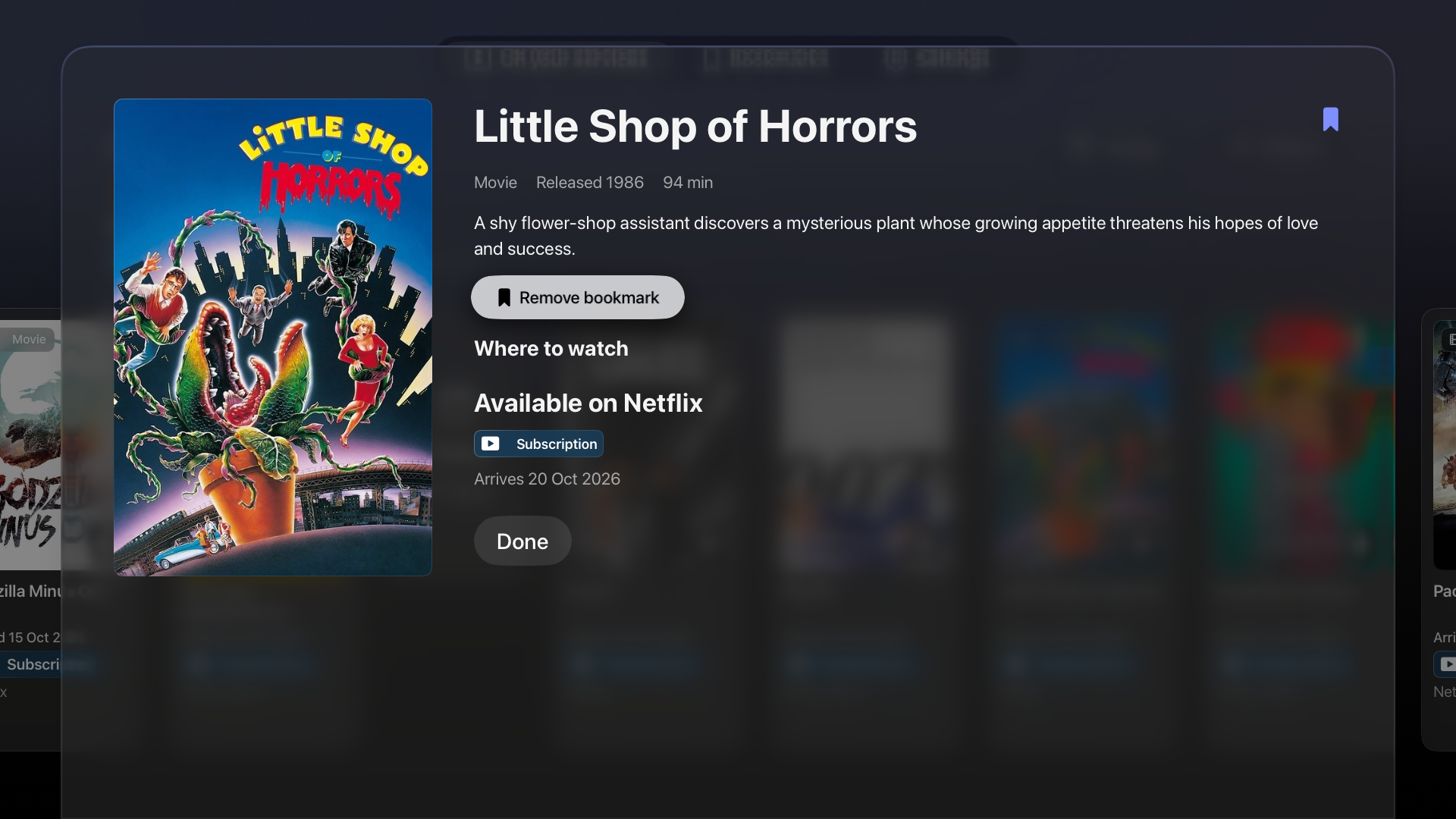 A movie detail page in Scanline for Apple TV